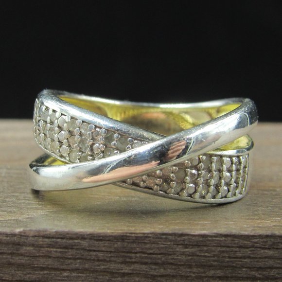 Jewelry - Size 6 Sterling Silver Cloudy Diamond Crossing Style Band Ring Vintage